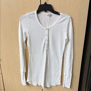 Splendid Cream Long-Sleeve Waffle Henley Top